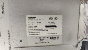 Dacor label on kitchen vent hood