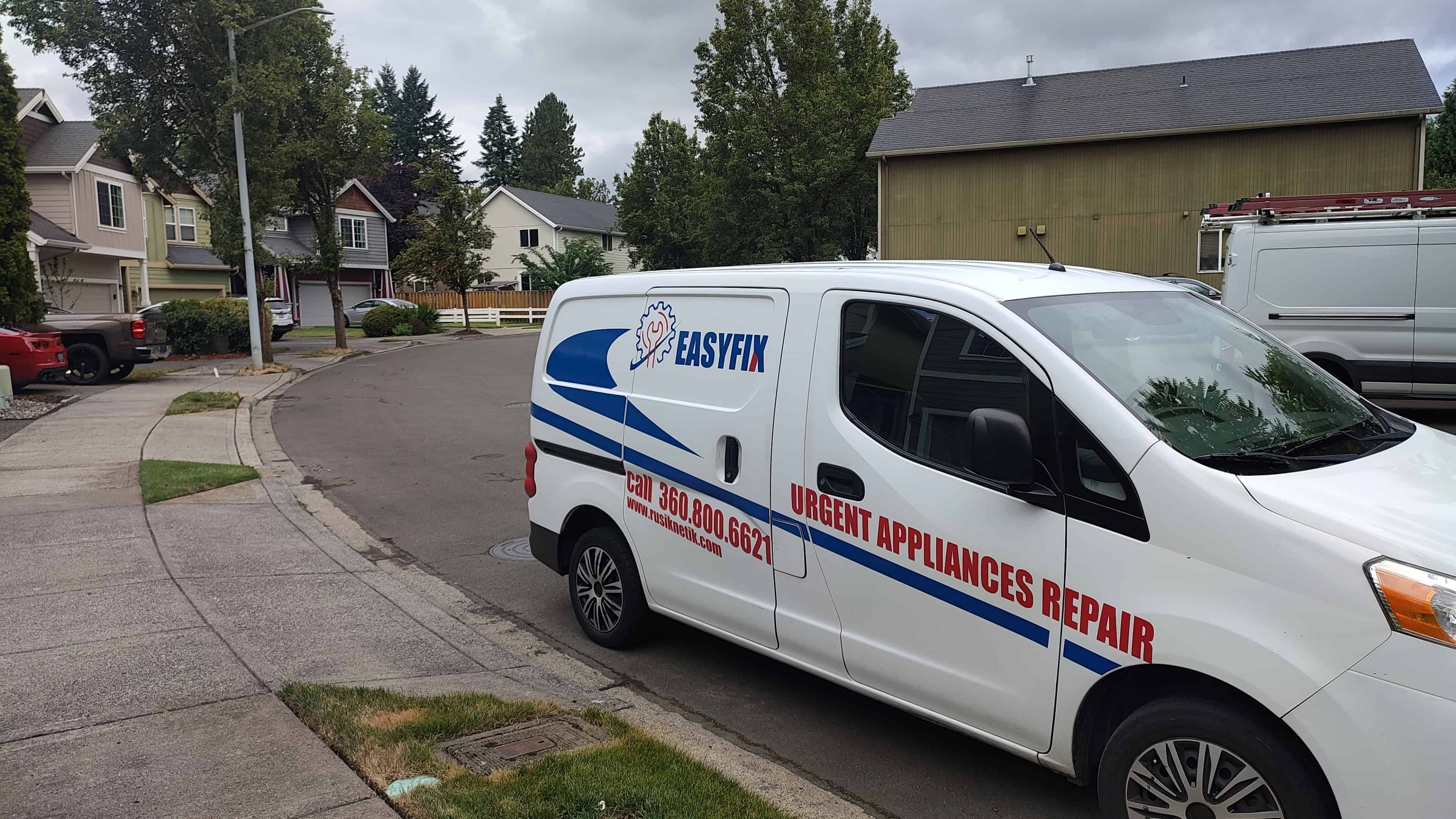 EasyFix appliance repair van on location for GE dryer repair in Vancouver WA