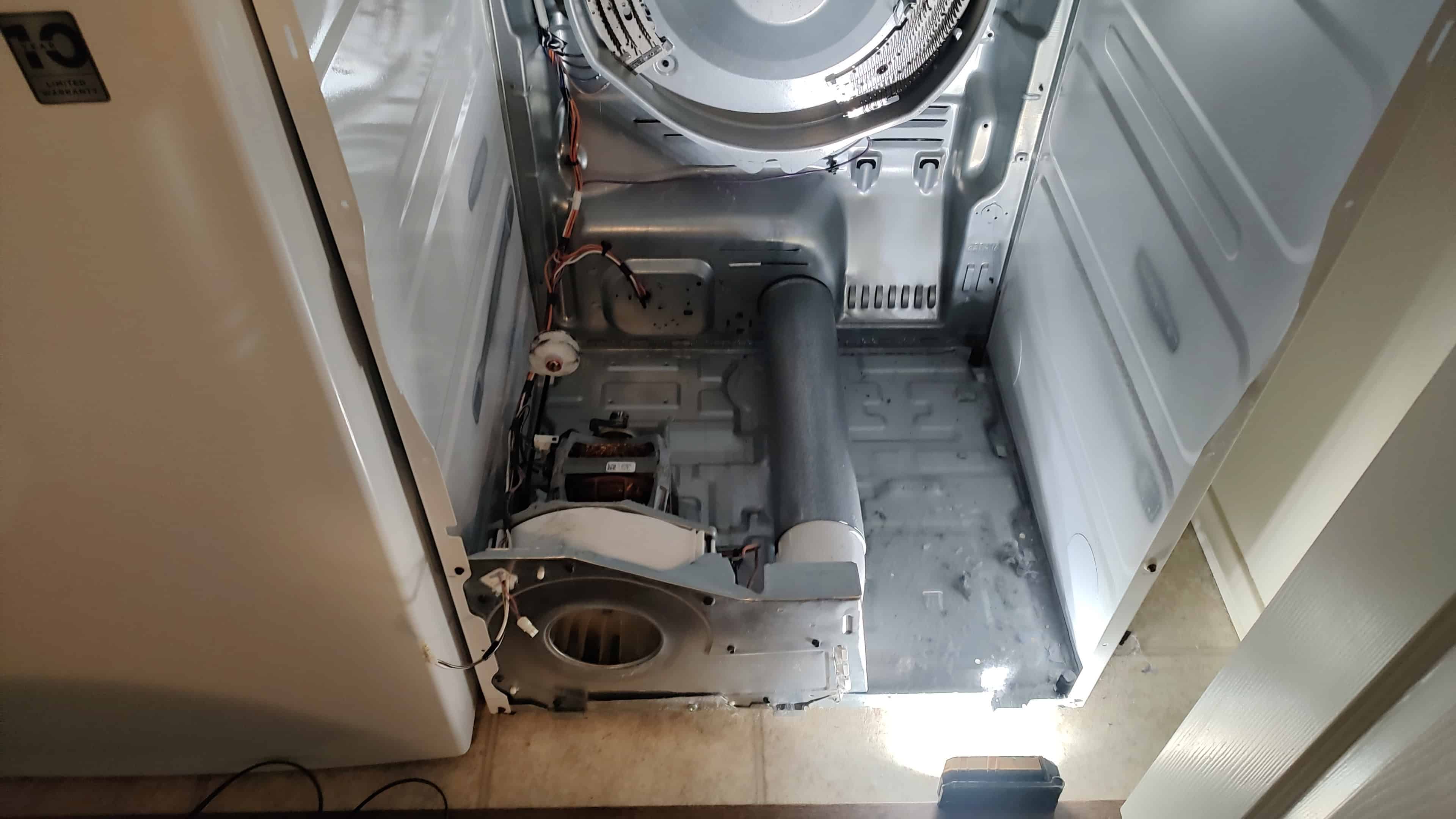 GE dryer internal cleaning and motor area inspection in Vancouver WA