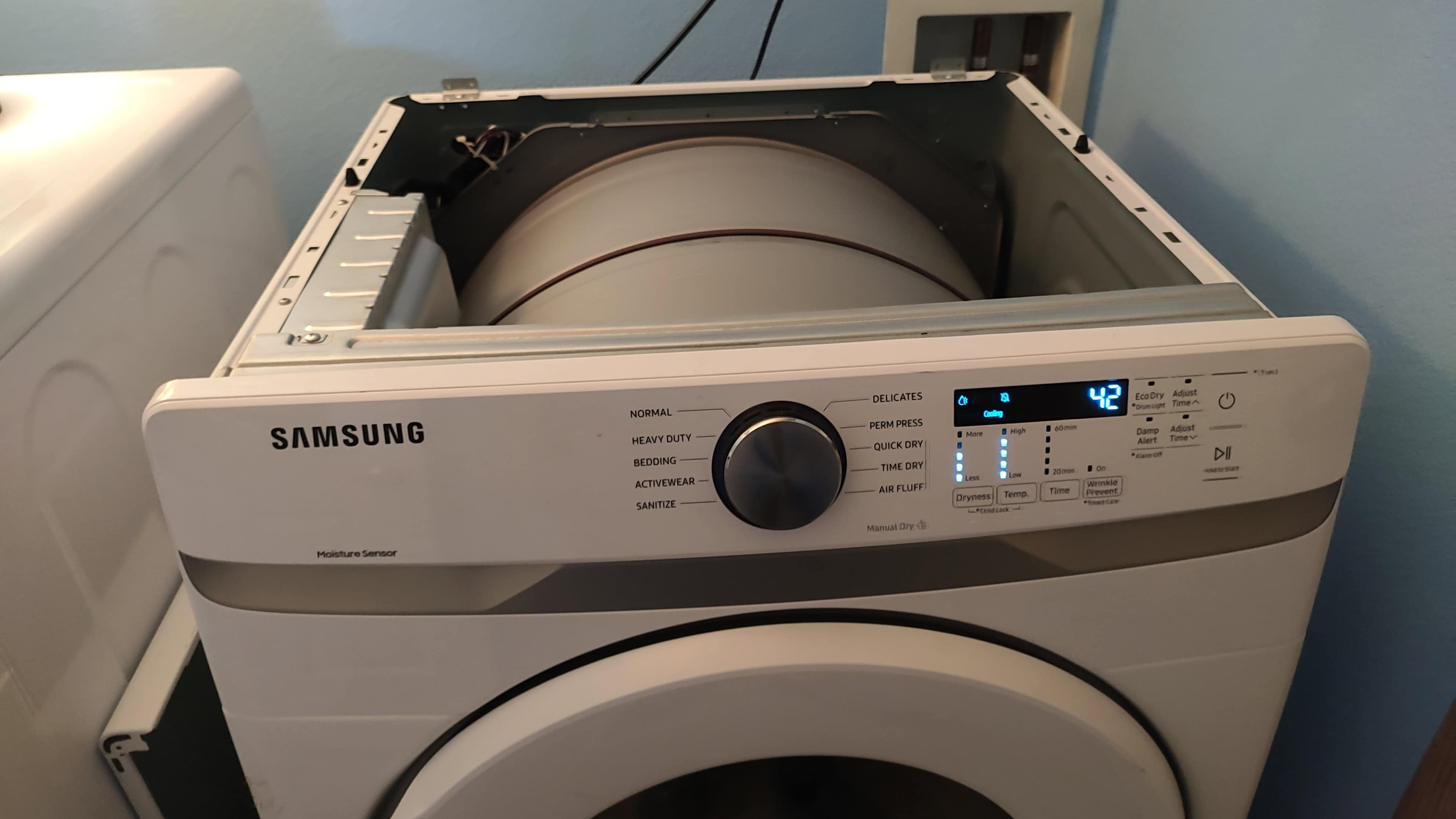 Samsung dryer fully assembled and tested after OEM heating repair