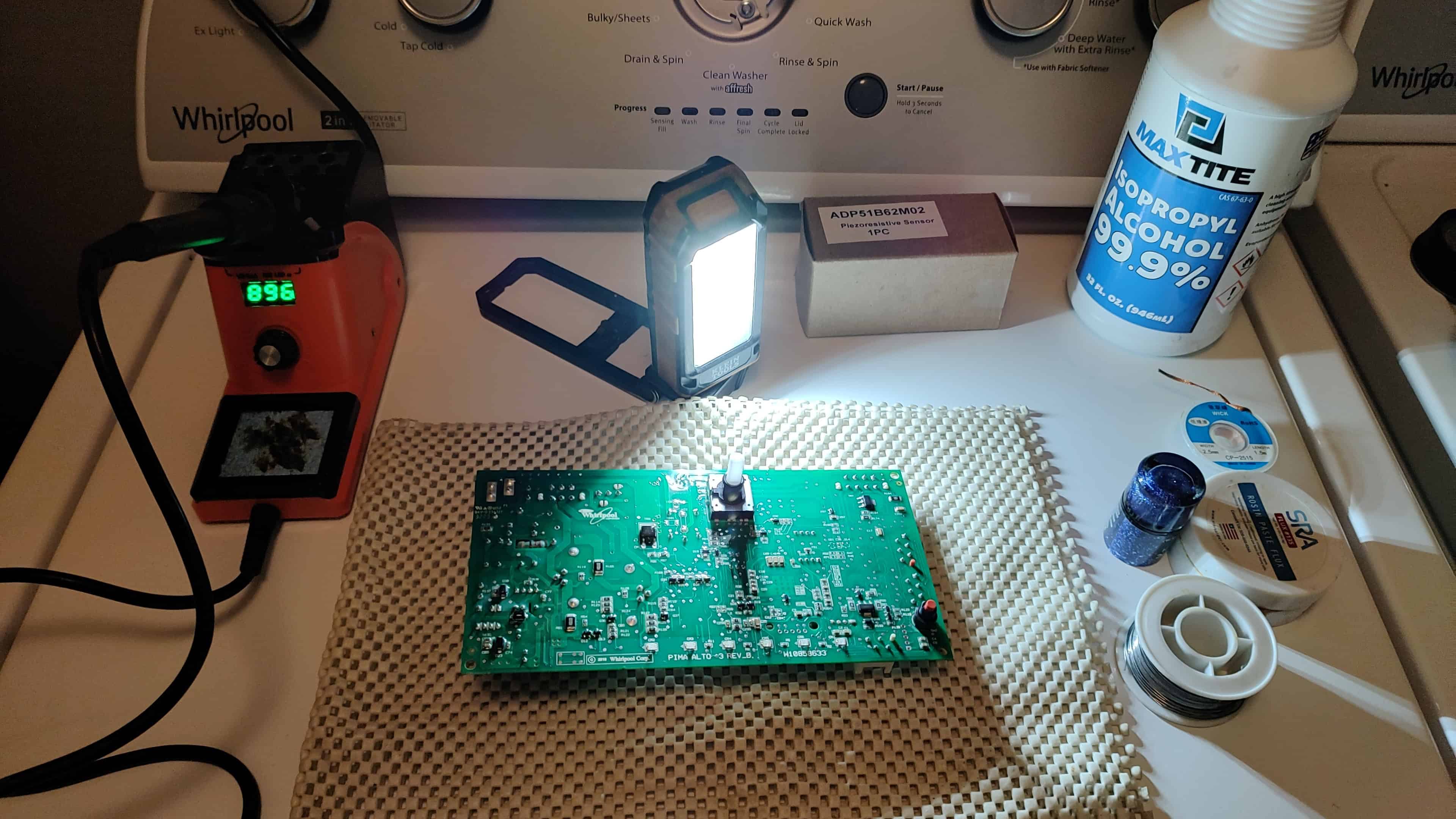 workbench-soldering-control-board-water-level-sensor-repair