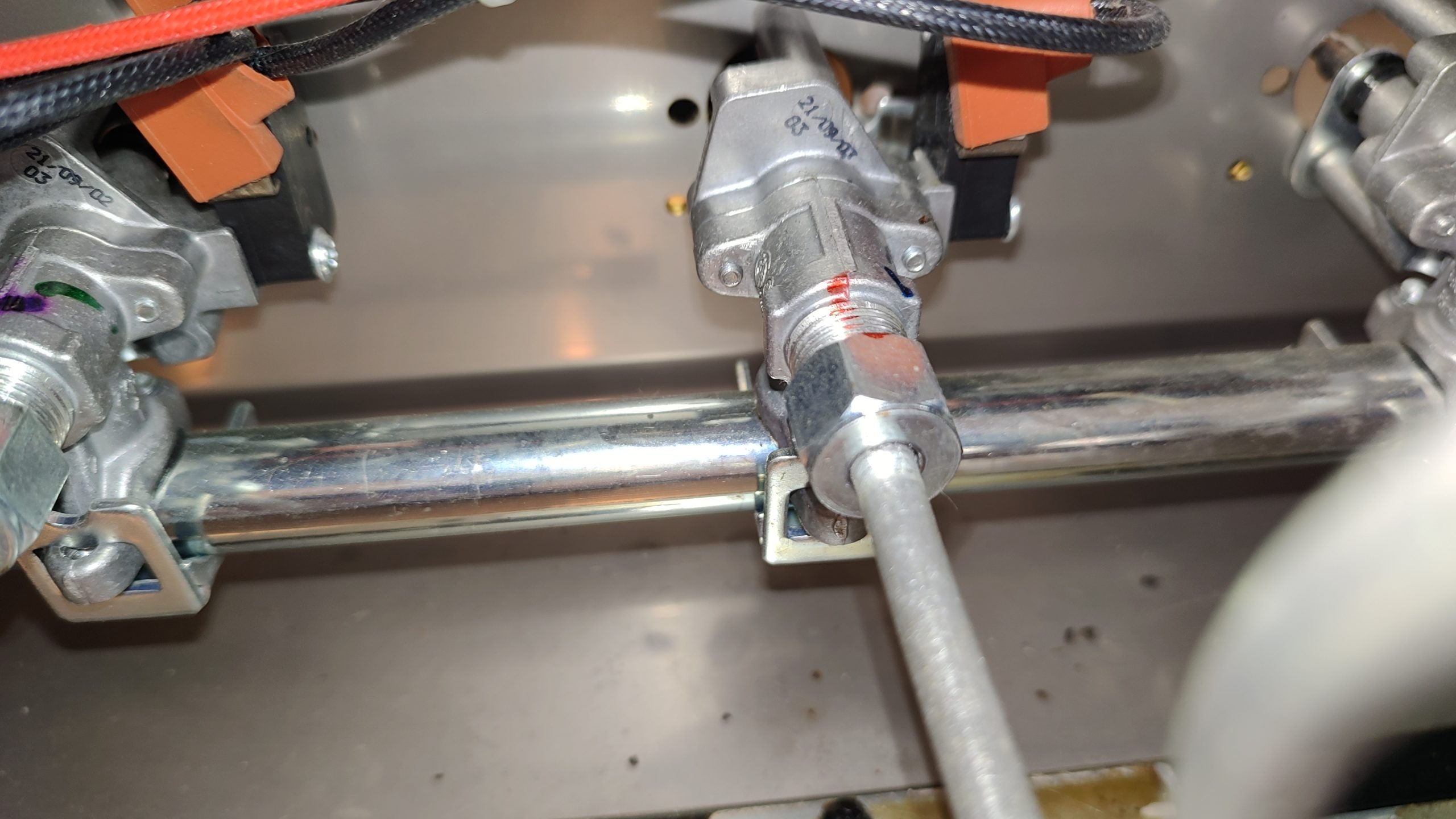 ZLINE gas valve connection and manifold during replacement