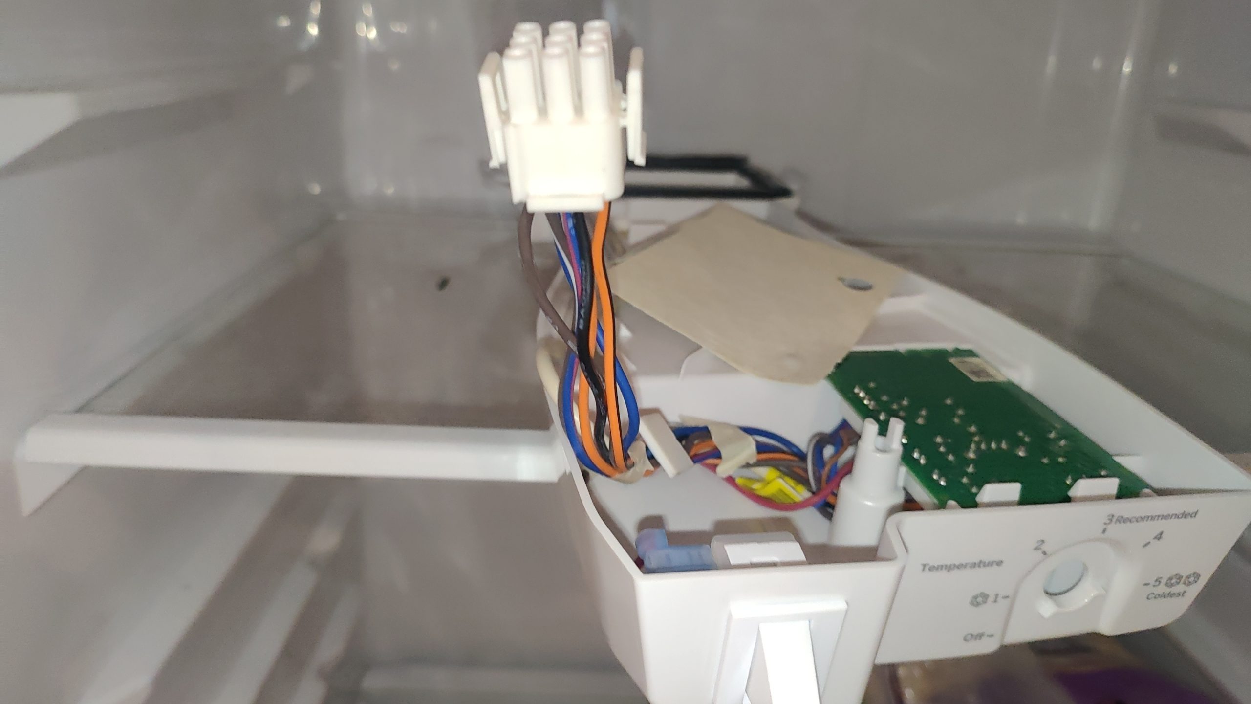 GE Refrigerator Completely Dead — A Power Wire Broke Inside the Cabinet 2 Upper control connector inside a GE GIE18GSNDRSS refrigerator