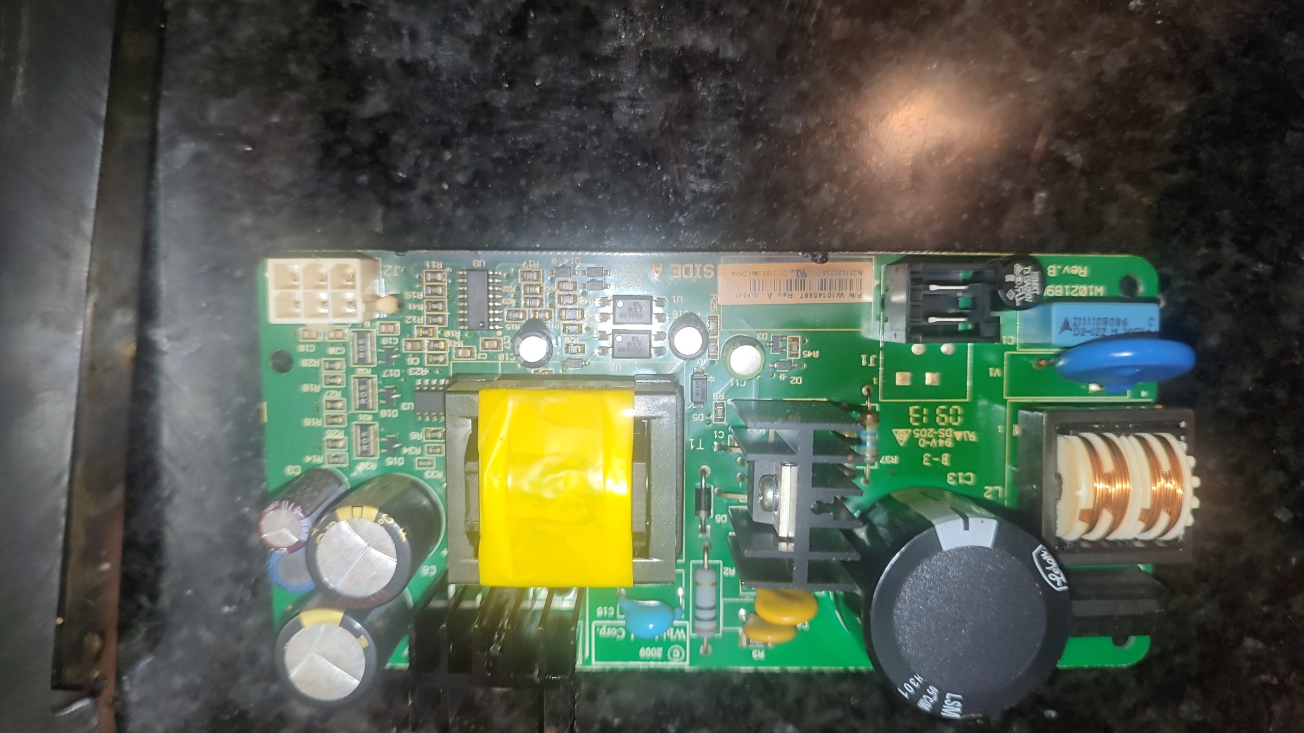 Component side of a JennAir WPW10145531 low-voltage power supply board.