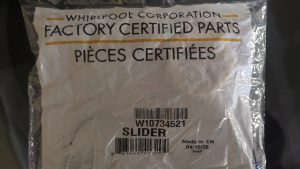 Whirlpool WTW6157PW0 F6E3 Error: Why This Washer Wouldn’t Fill 8 Whirlpool factory-certified parts label showing OEM slider part number W10734521